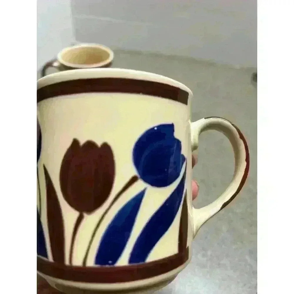Otagiri vintage coffee mugs floral/leaf pattern blue/brown - Picture 10 of 12